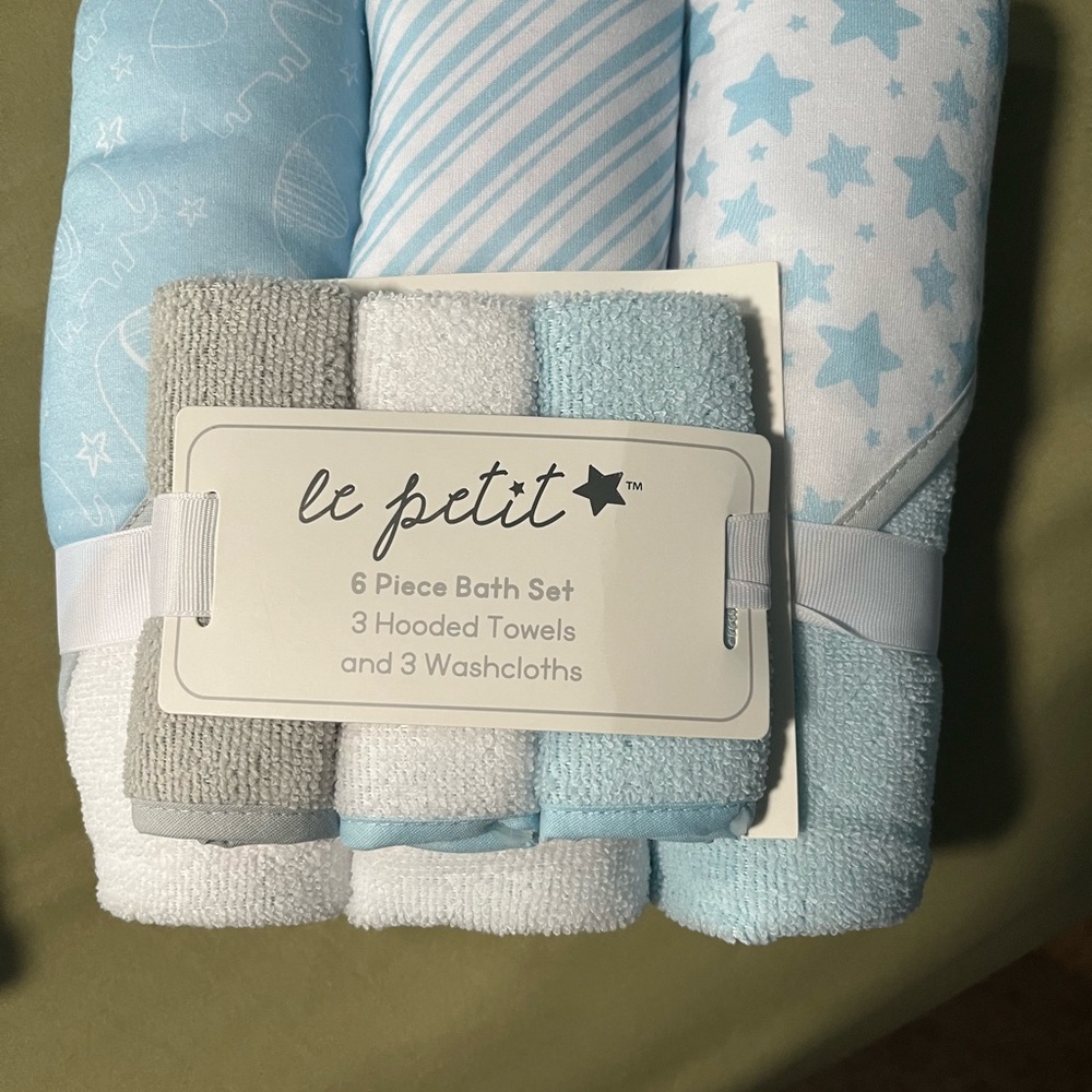 Baby Blue & Gray 6-Piece Bath Set - Hooded Towels & Washcloths